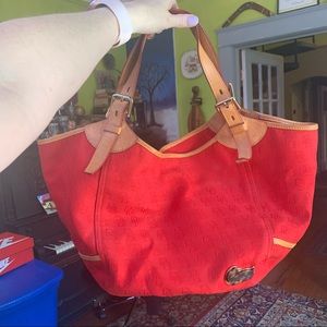 Dooney & Bourke Red Monogram Hobo Style Shoulder Bag